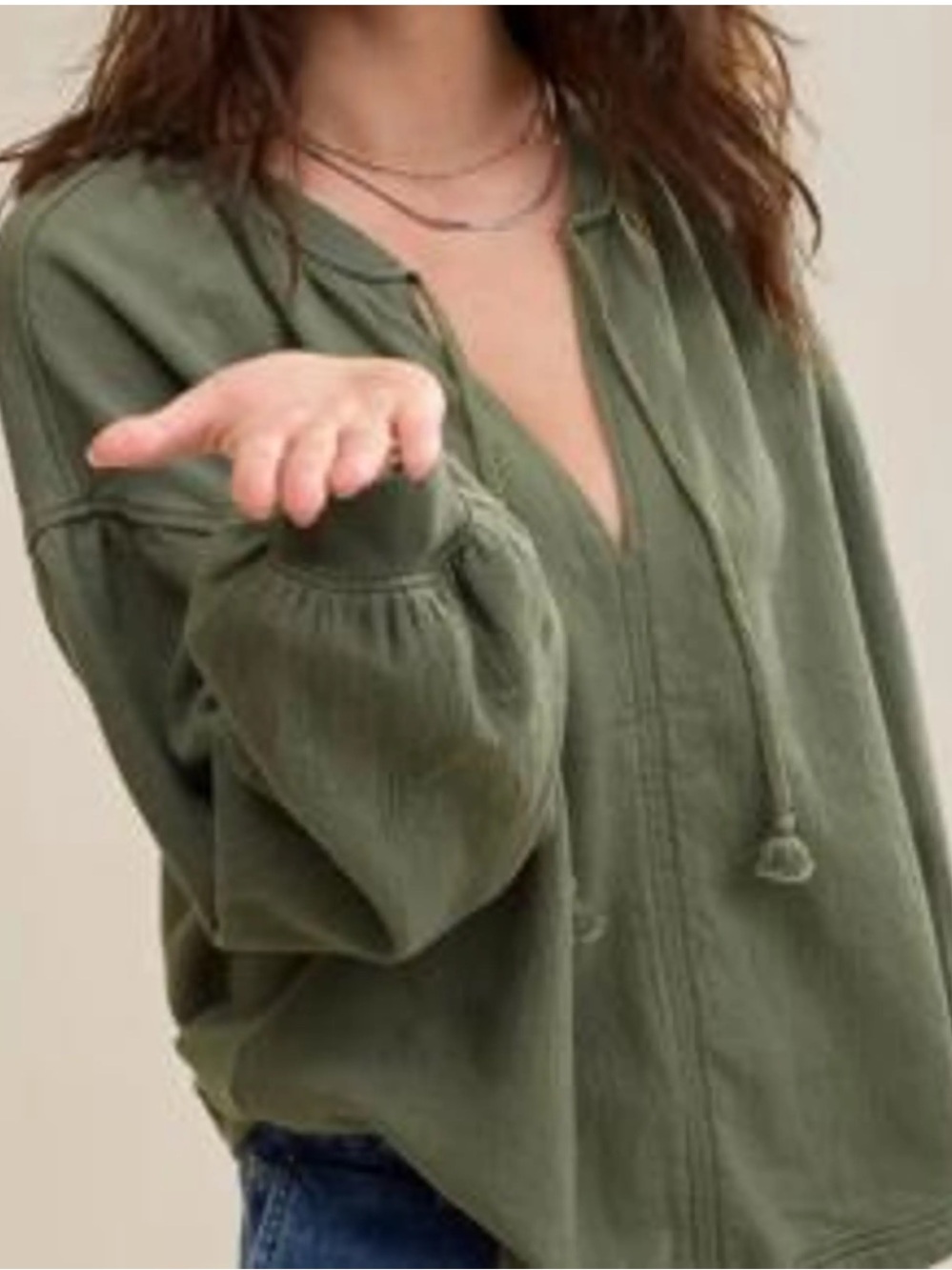 NWT aerie Easy Street oversized GreenPeasant Tie-Neck Tunic Size XXS